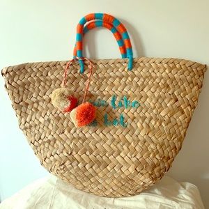 KAYU St Tropez Pompom- woven straw tote